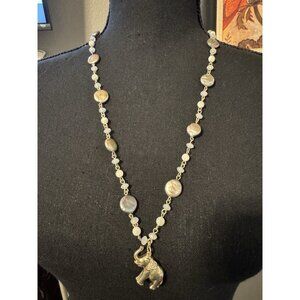 Chicos Silver Gold Tone 29" Elephant Pearl Beaded Long Statement Necklace NEW